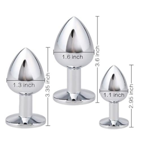 Akstore Jewelry Design Stainless Steel Butt Plug Set Purple dimensions