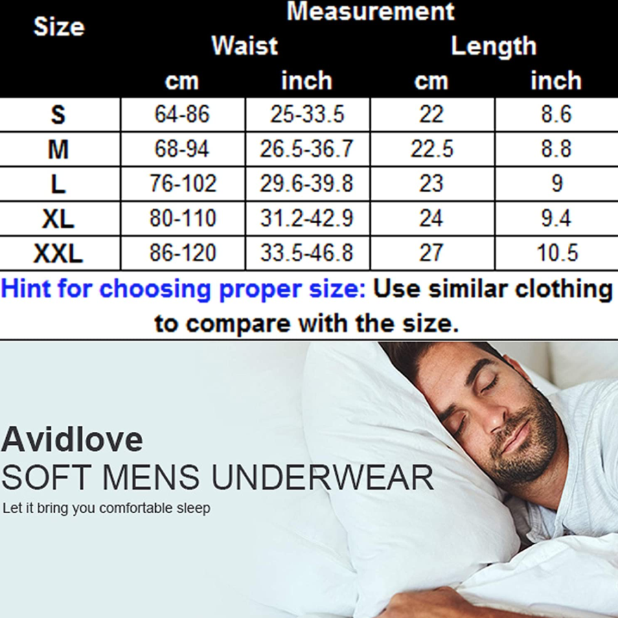 Avidlove Underwear Men's Low Rise Stretch Hip Briefs size chart