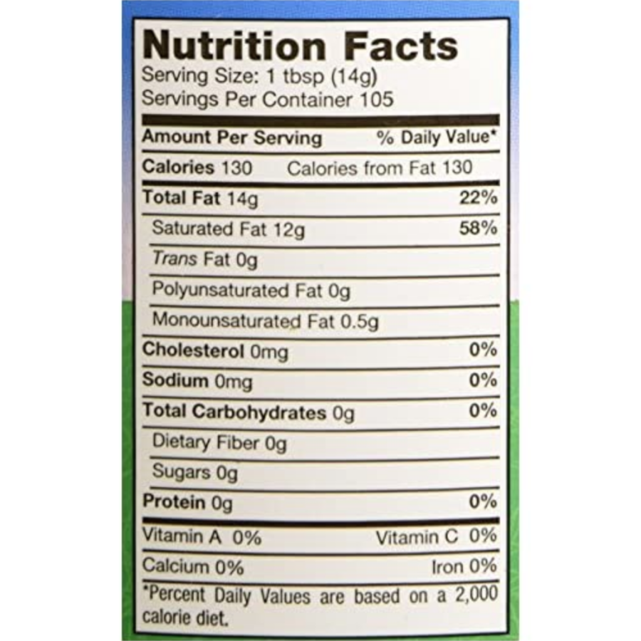 Carrington Farms Organic Extra Virgin Coconut Oil label