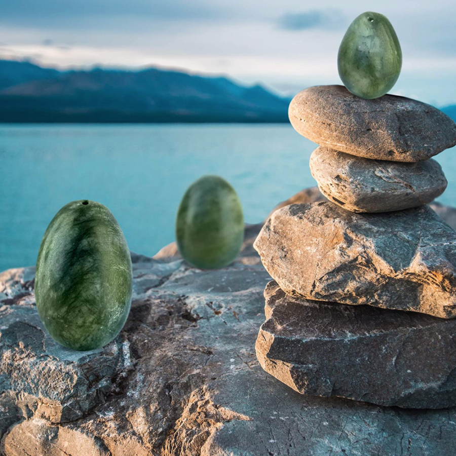 Green Hellu Jade Yoni Eggs – Predrilled Jade Egg Set of 3