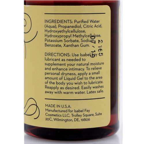 Isabel Fay Natural Water Based Lubricant ingredients