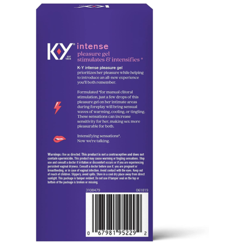 K-Y Intense Pleasure Gel 0.34 oz box back