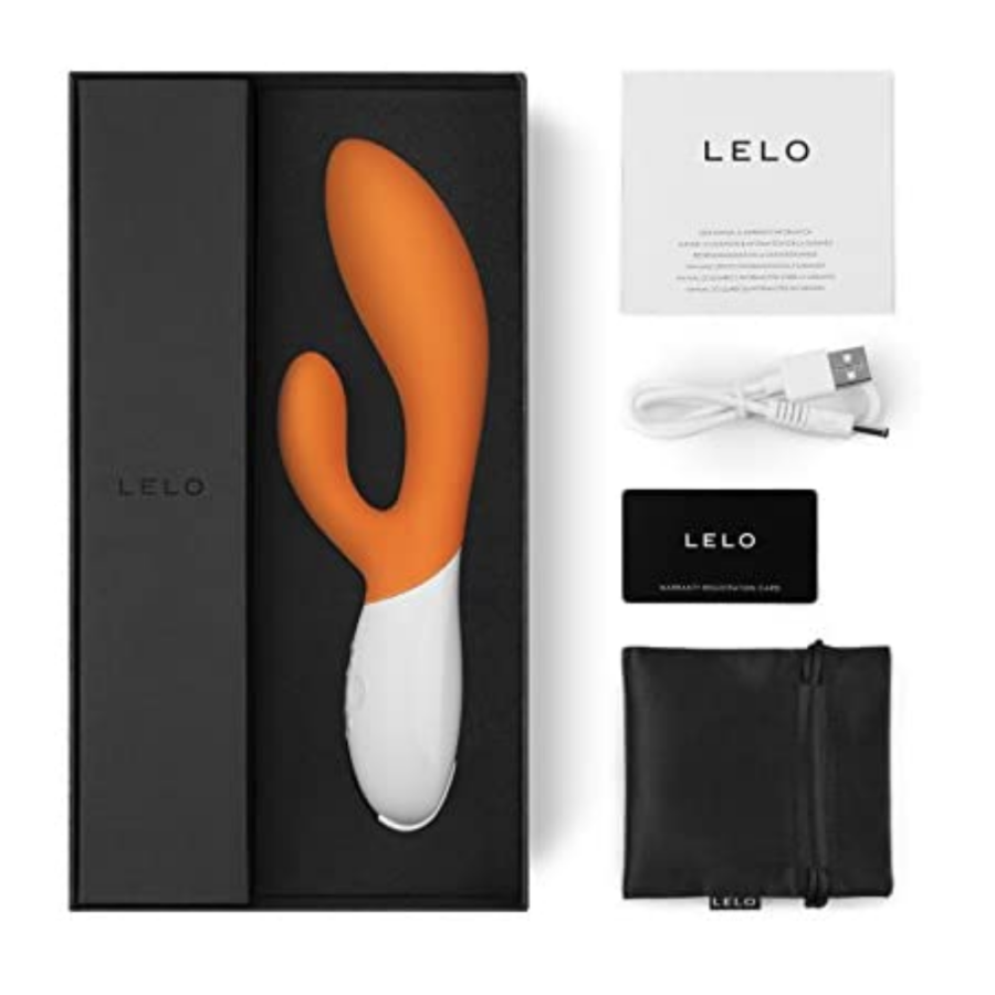 LELO INA 2 Orange Luxury Rabbit Vibrator box contents