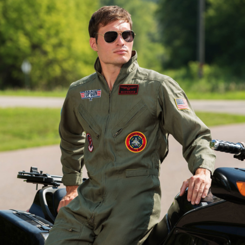 Leg Avenue Men's Top Gun Flight Suit Costume in situ