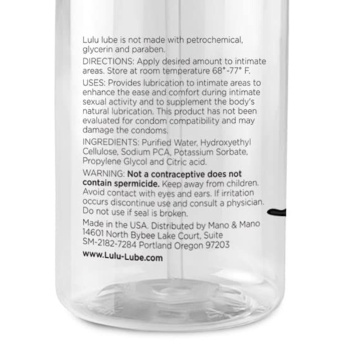 Lulu Lube Natural Water Based Lubricant 16oz label