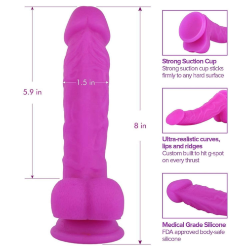 Lyps 8 Inch Realistic Silicone Dildo dimensions and specs