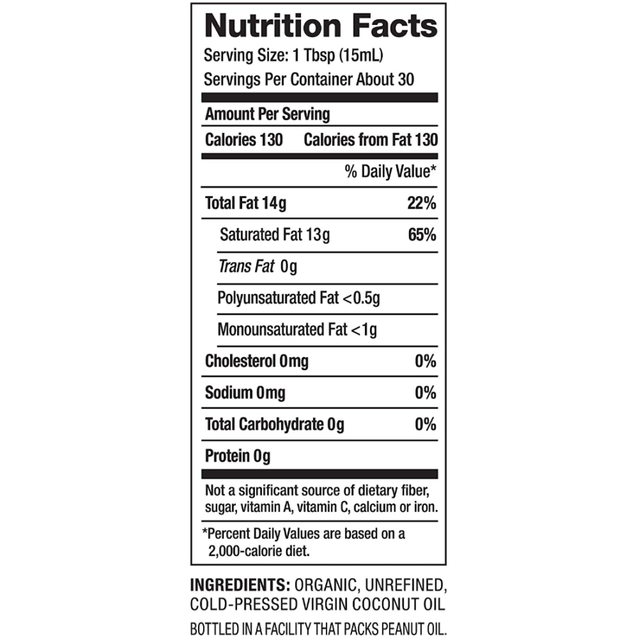 Nutiva Organic Virgin Coconut Oil 15 oz nutrition facts