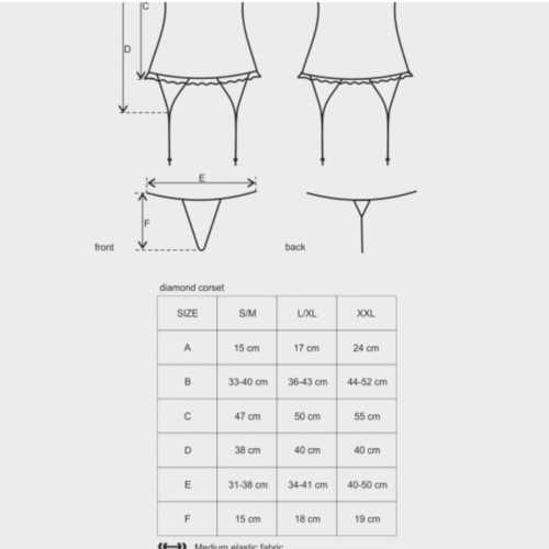 Obsessive Diamond Corset and Thong Set size chart