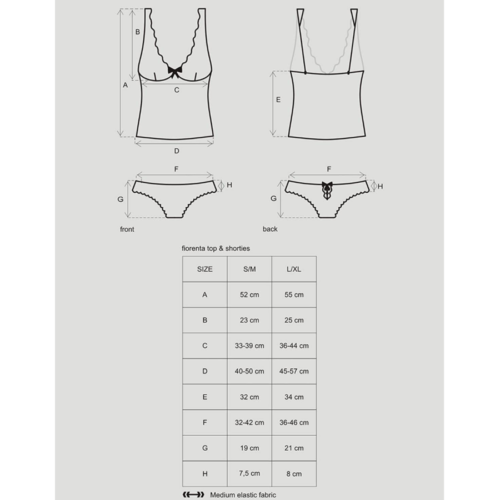 Obsessive Fiorenta Sheer Tempting Top and Shorties Set size chart