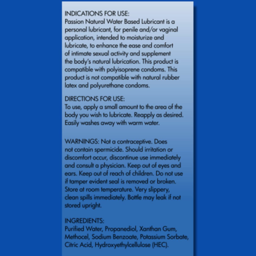 Passion Lubes Natural Water-Based Lubricant label