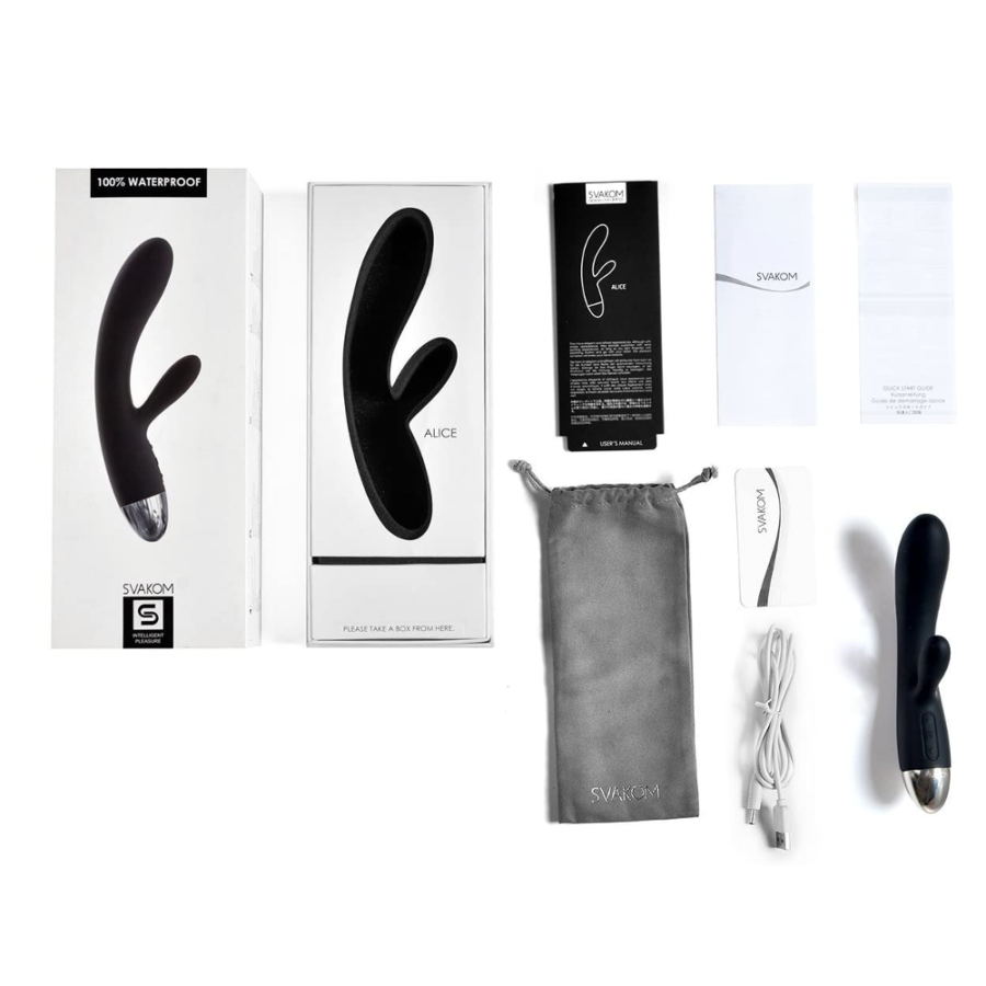 SVAKOM Alice Waterproof Rabbit Vibrator box contents