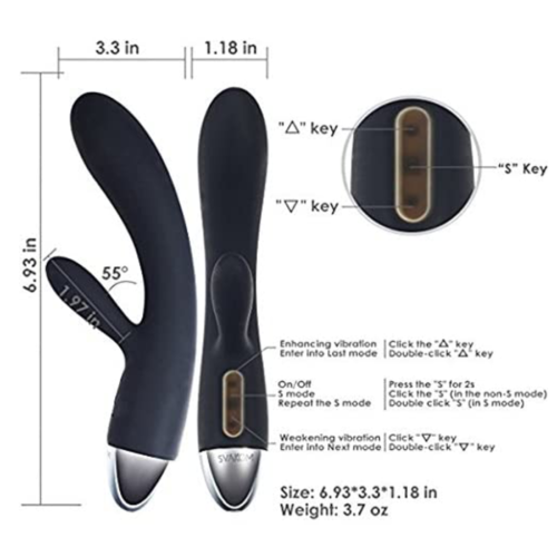 SVAKOM Alice Waterproof Rabbit Vibrator dimensions