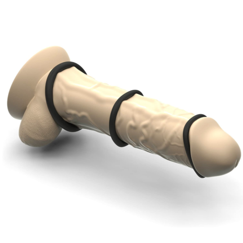 Super Soft Black Cock Ring Set on cock