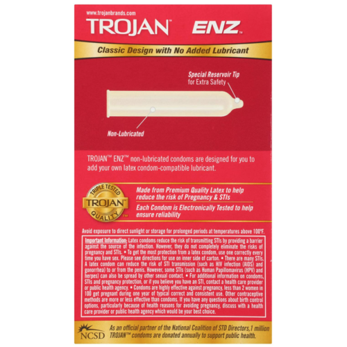 Trojan ENZ Non-Lubricated Latex Condoms back
