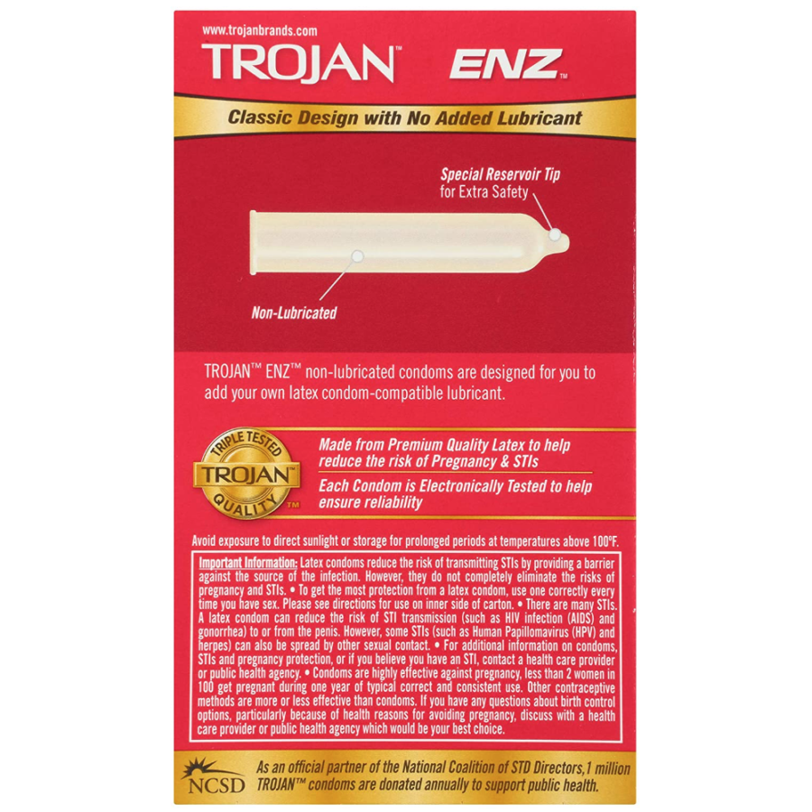Trojan ENZ Non-Lubricated Latex Condoms back