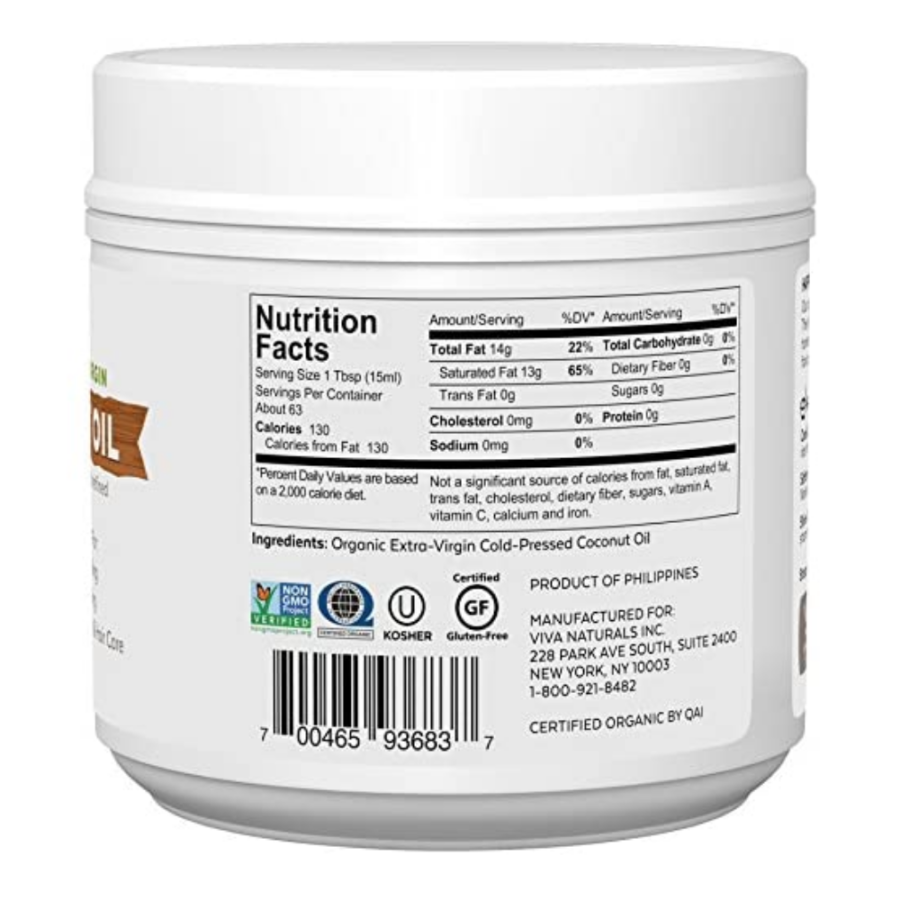 Viva Naturals Organic Extra Virgin Coconut Oil 32 Ounce label