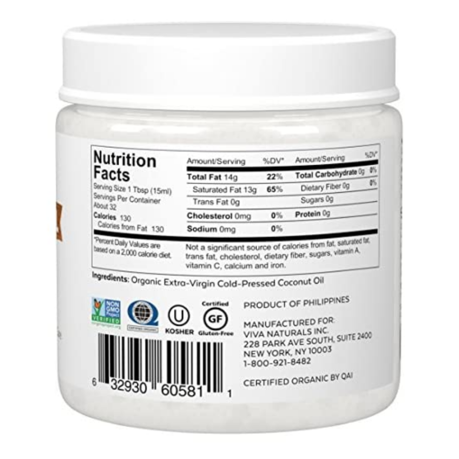 Viva Naturals Organic Extra Virgin Coconut Oil 16 Ounce label