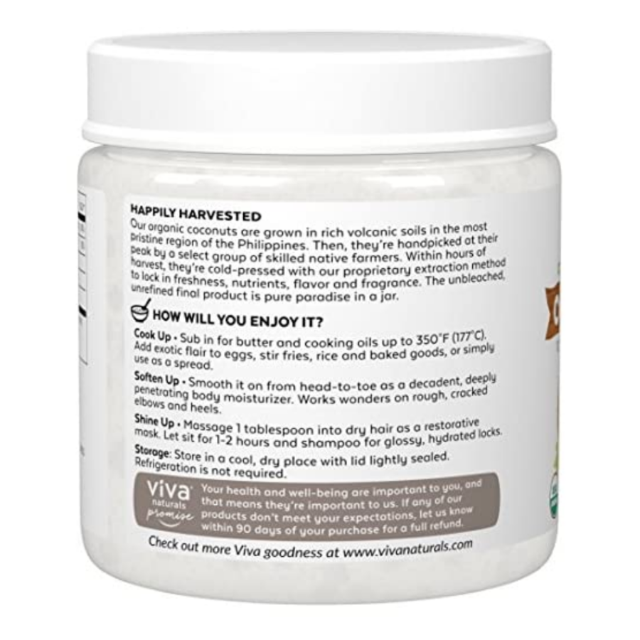 Viva Naturals Organic Extra Virgin Coconut Oil 16 Ounce label