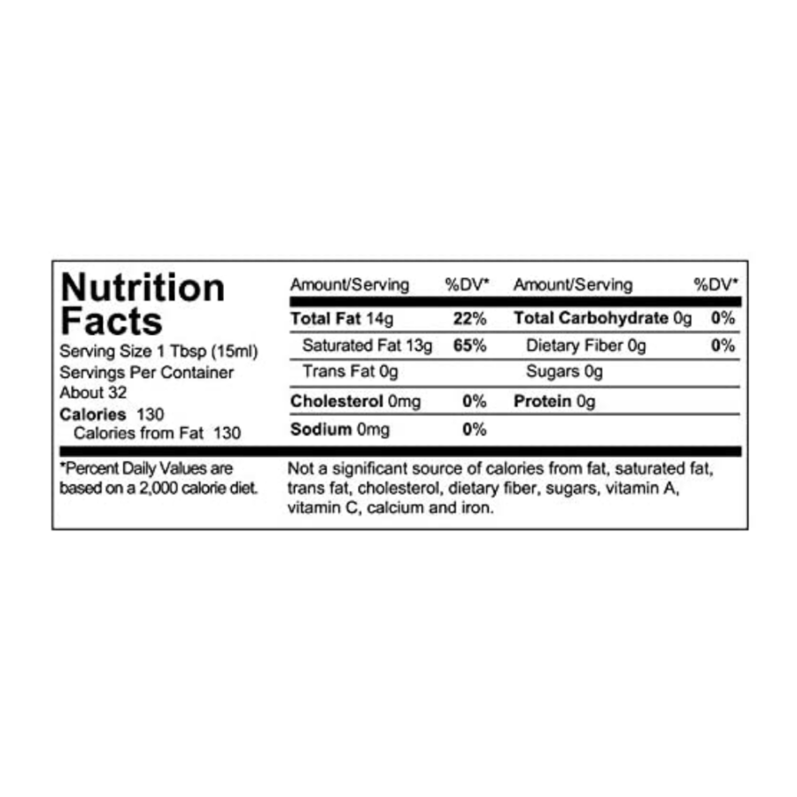 Viva Naturals Organic Extra Virgin Coconut Oil 16 Ounce nutrition facts